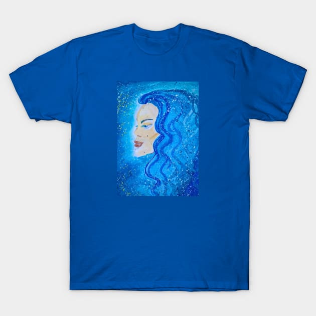 Woman with blue hair. Original painting. T-Shirt by Maltez